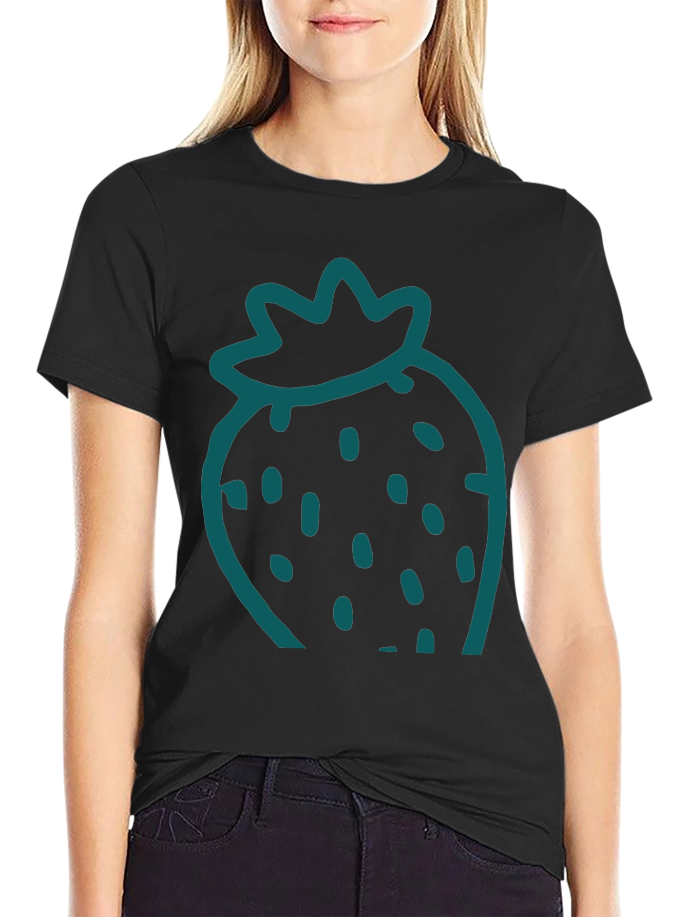 Strawberry Graphic Tee - Casual Black T-Shirt