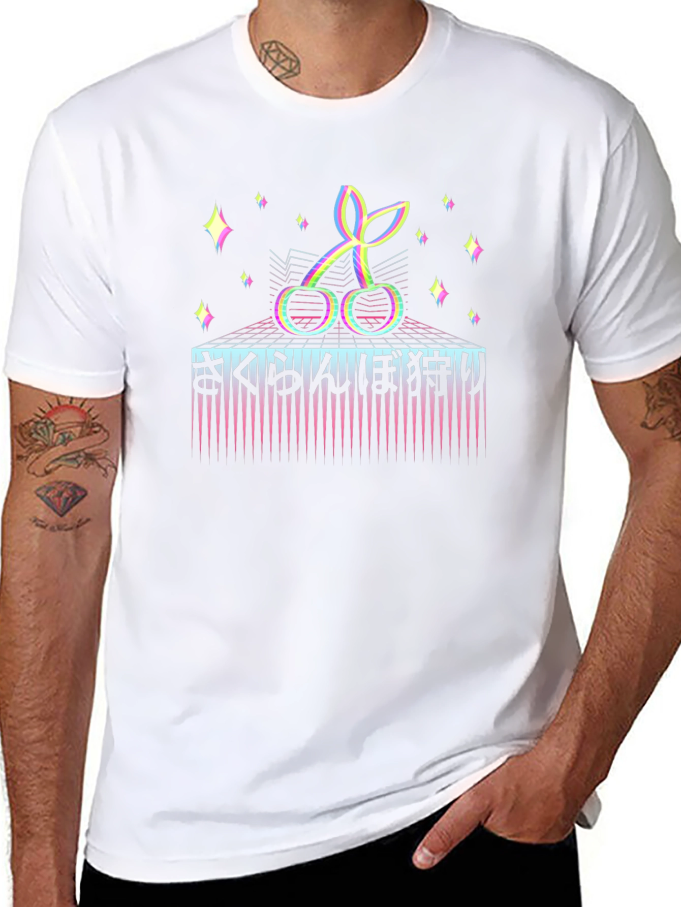 Vaporwave Cherry Japanese Text Graphic Tee