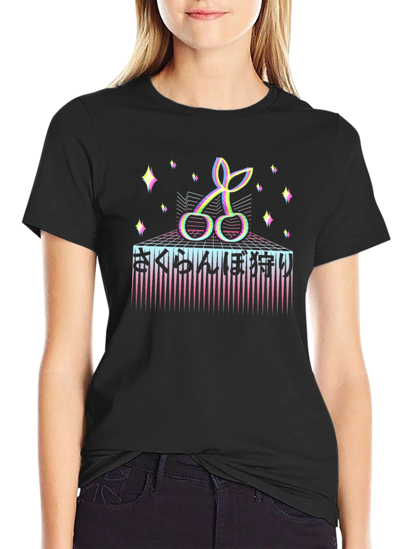 Vaporwave Cherry Japanese Text Graphic Tee