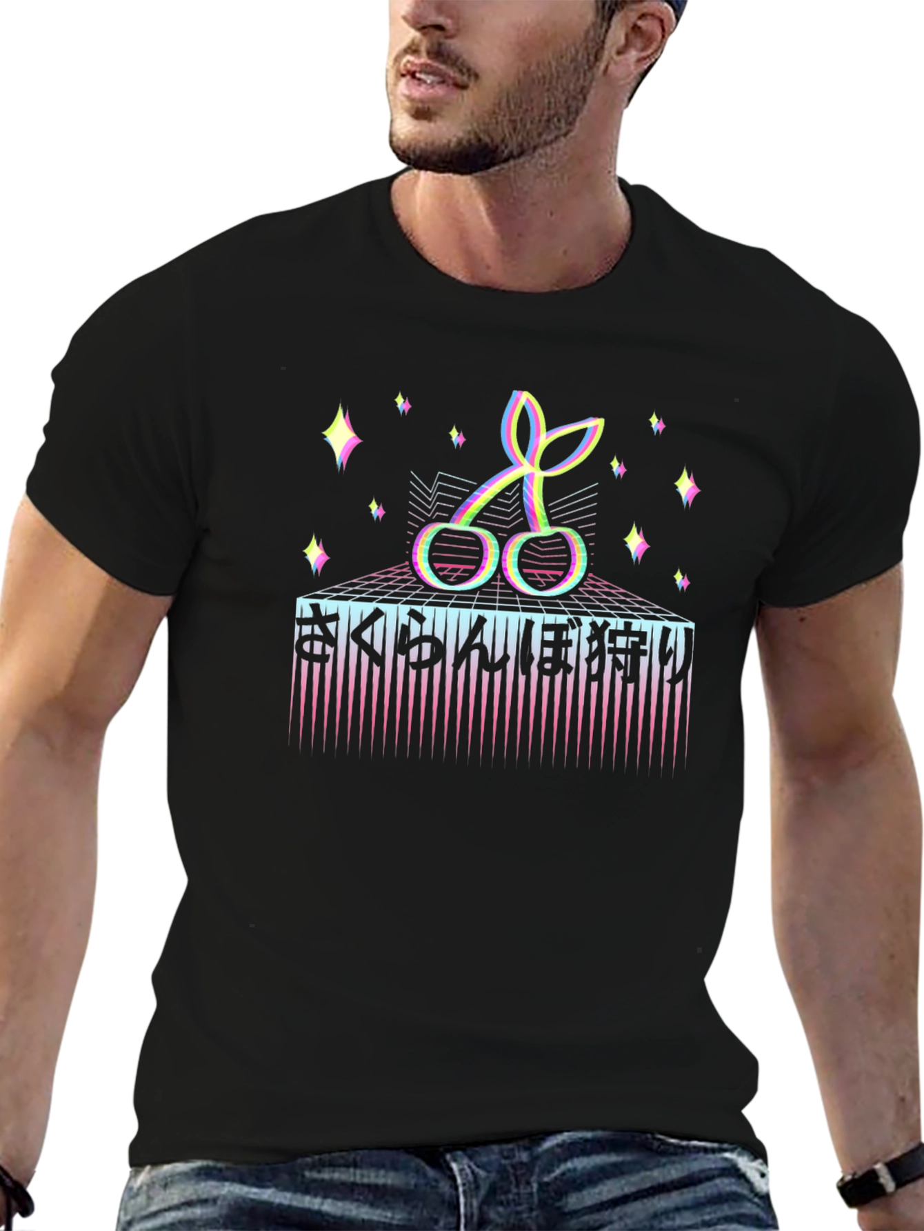 Vaporwave Cherry Japanese Text Graphic Tee
