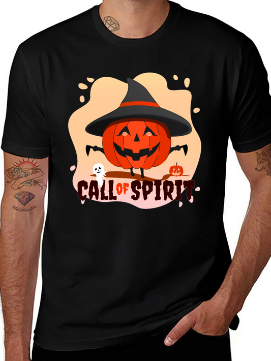 Call of Spirits Halloween Graphic Tee - Pumpkin Witch Shirt