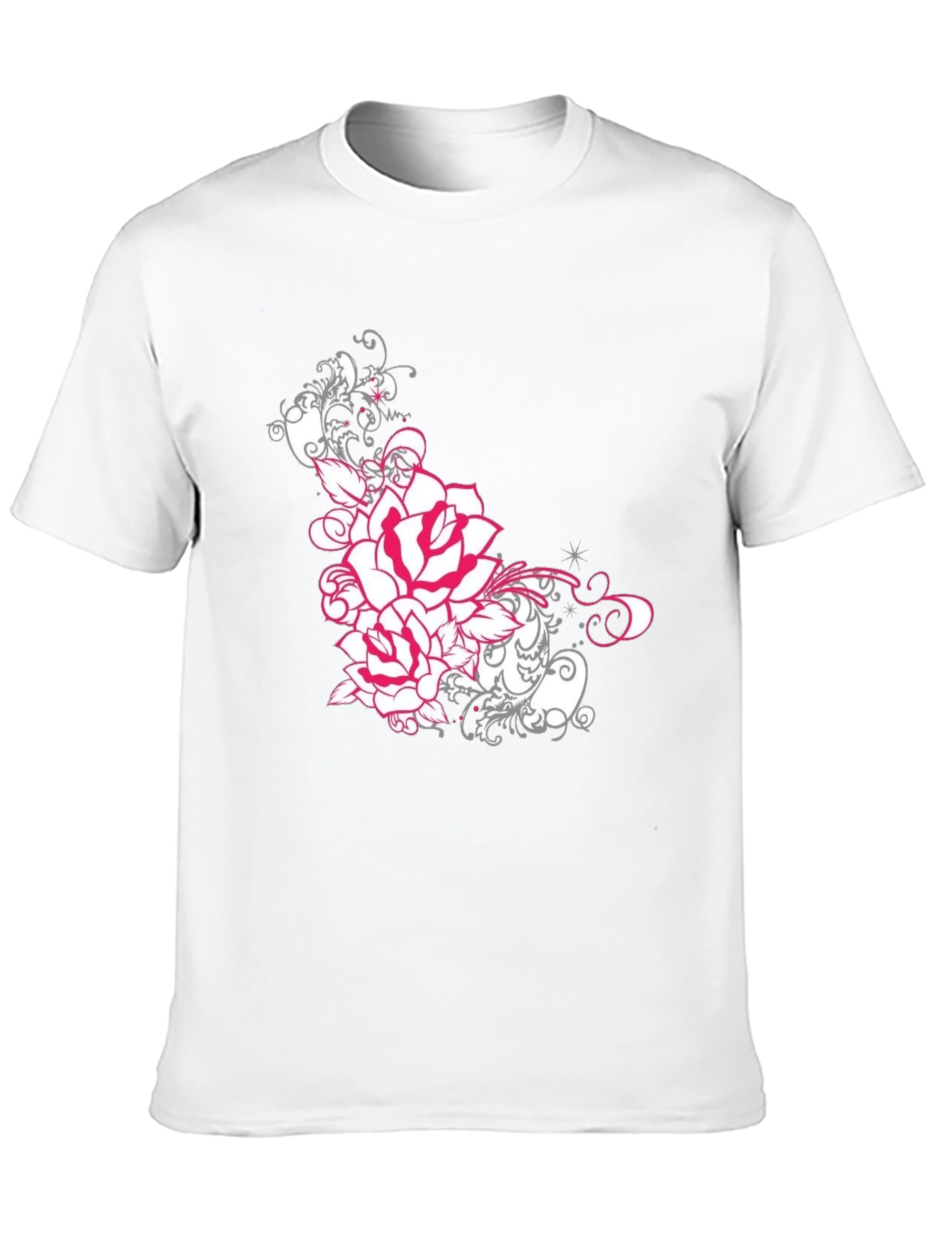 Floral Rose Graphic Tee - Black Cotton T-Shirt