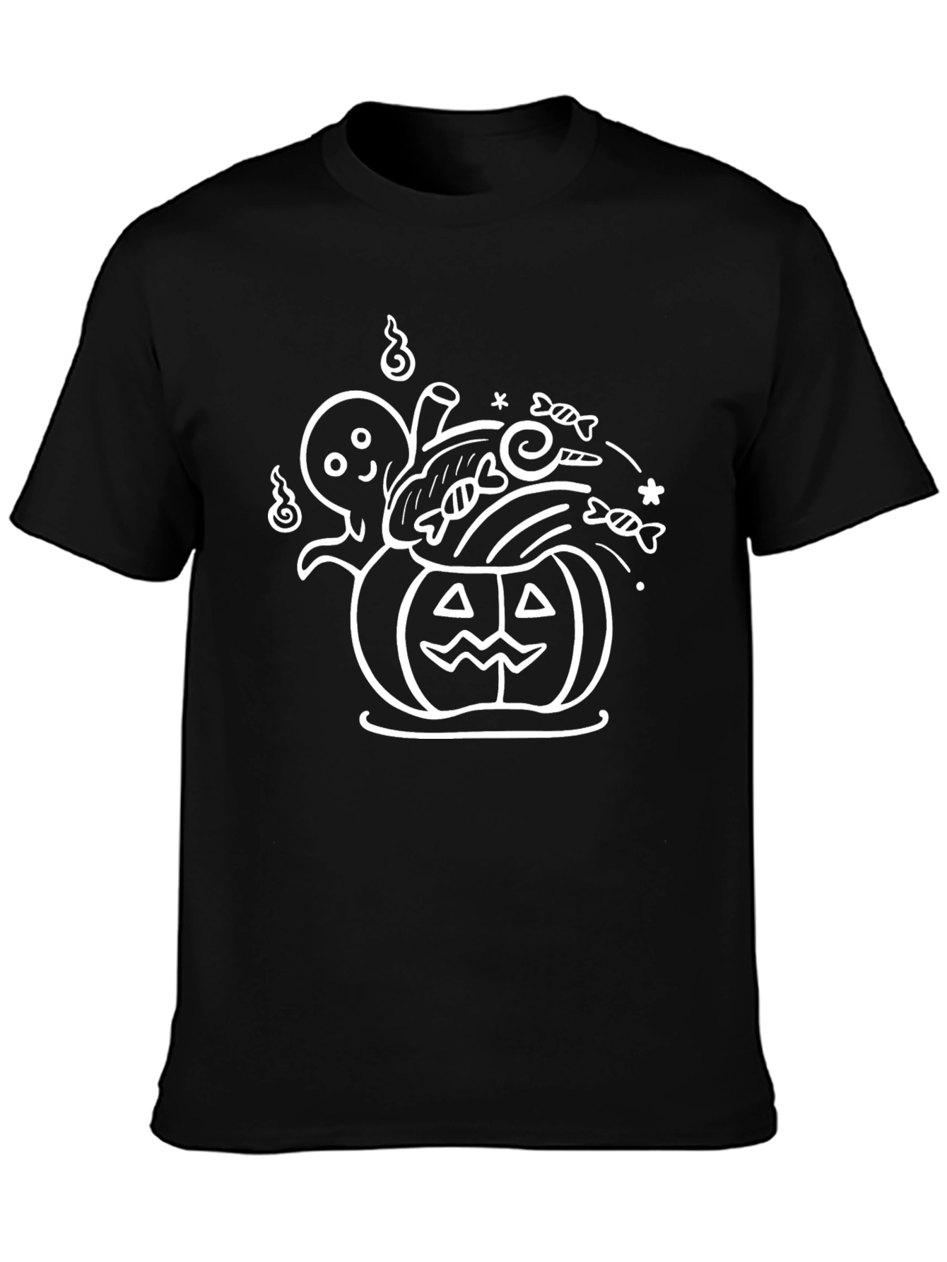 Halloween Ghost & Pumpkin Graphic Tee - Black