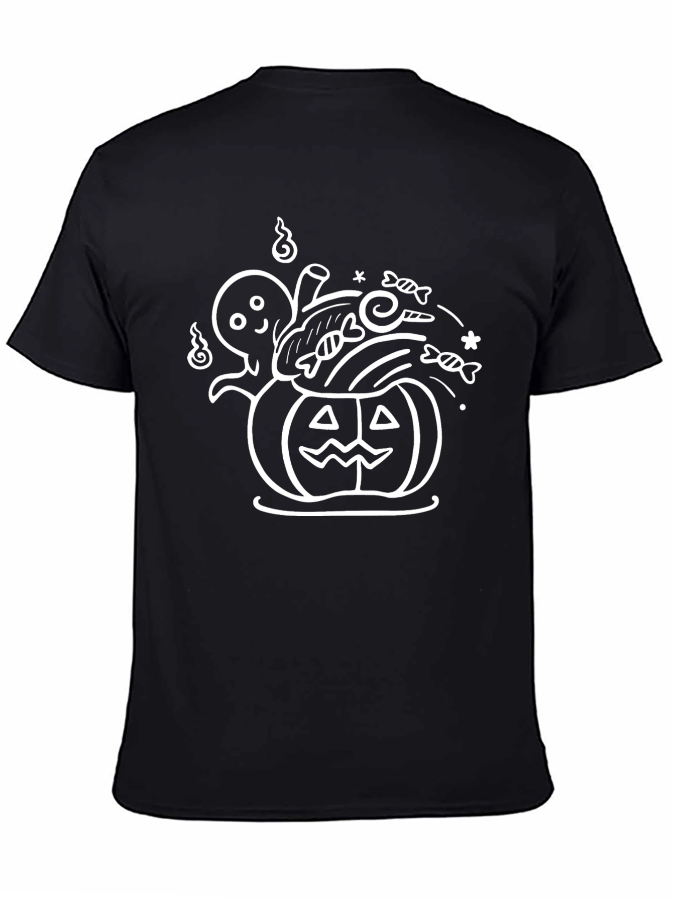 Halloween Ghost & Pumpkin Graphic Tee - Black