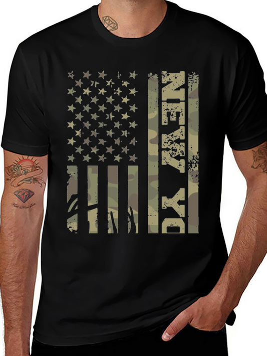 Military Camo Flag T-Shirt - Patriotic Graphic Tee