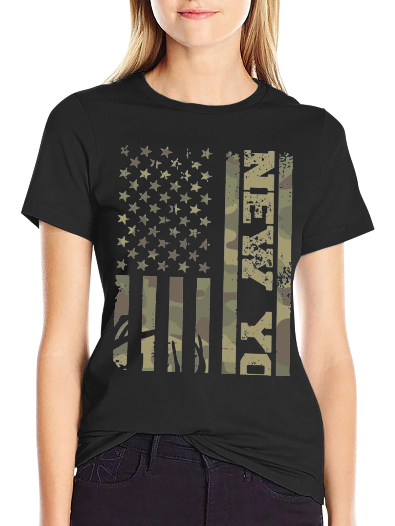 Military Camo Flag T-Shirt - Patriotic Graphic Tee