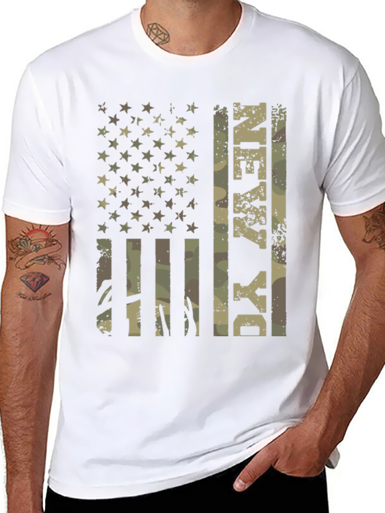 Military Camo Flag T-Shirt - Patriotic Graphic Tee