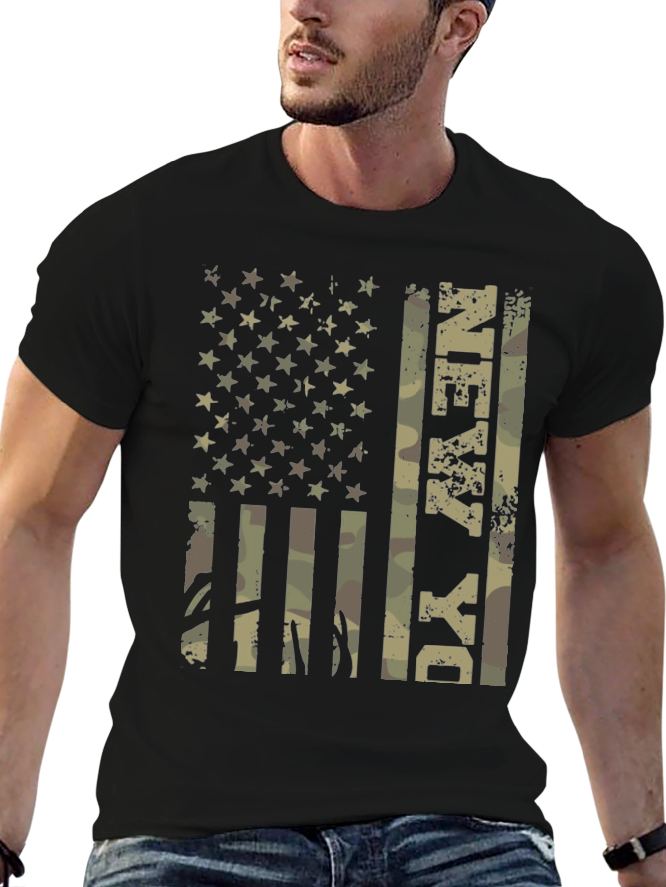 Military Camo Flag T-Shirt - Patriotic Graphic Tee