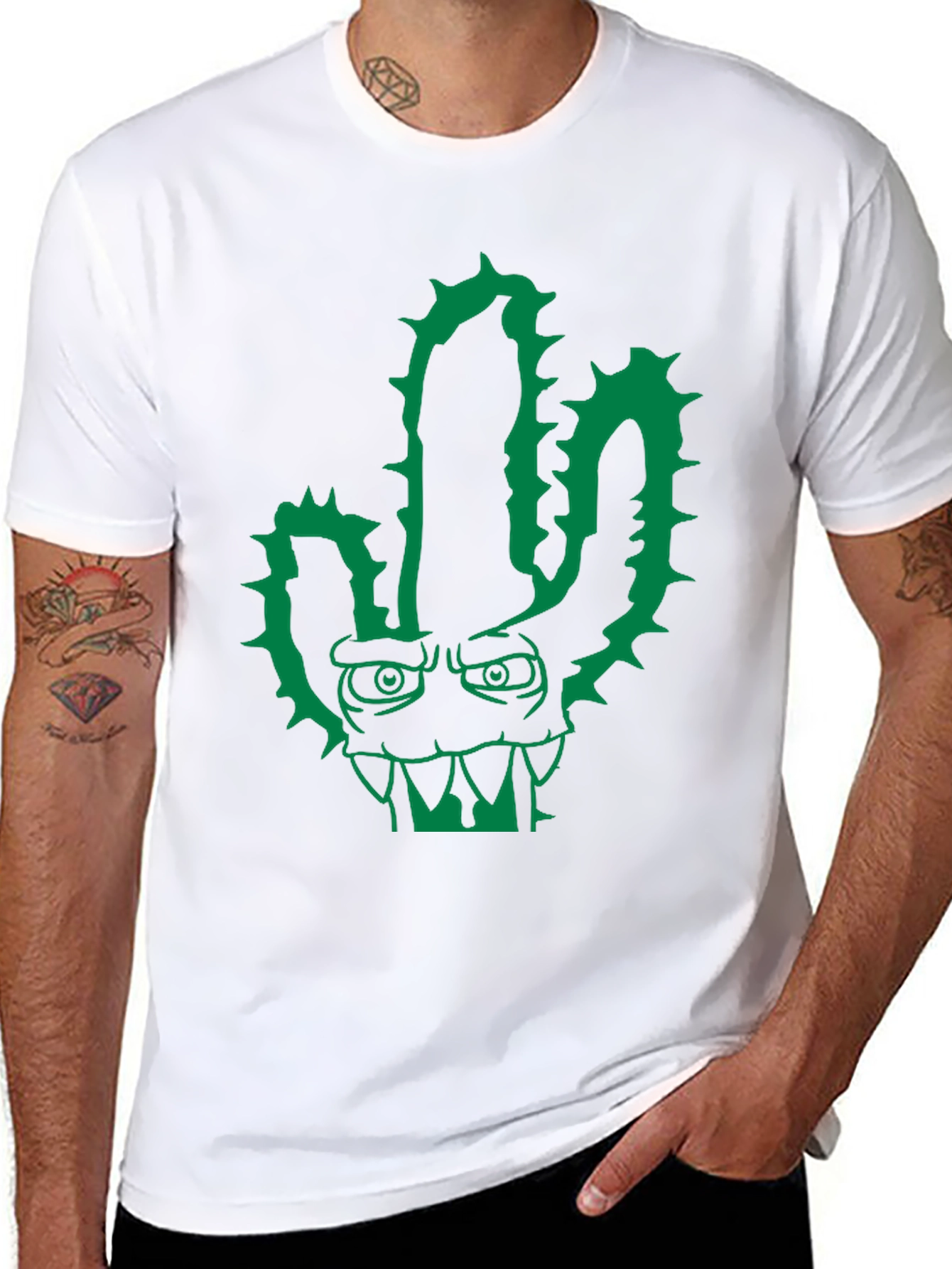 Cool Cactus Monster Graphic Black T-Shirt