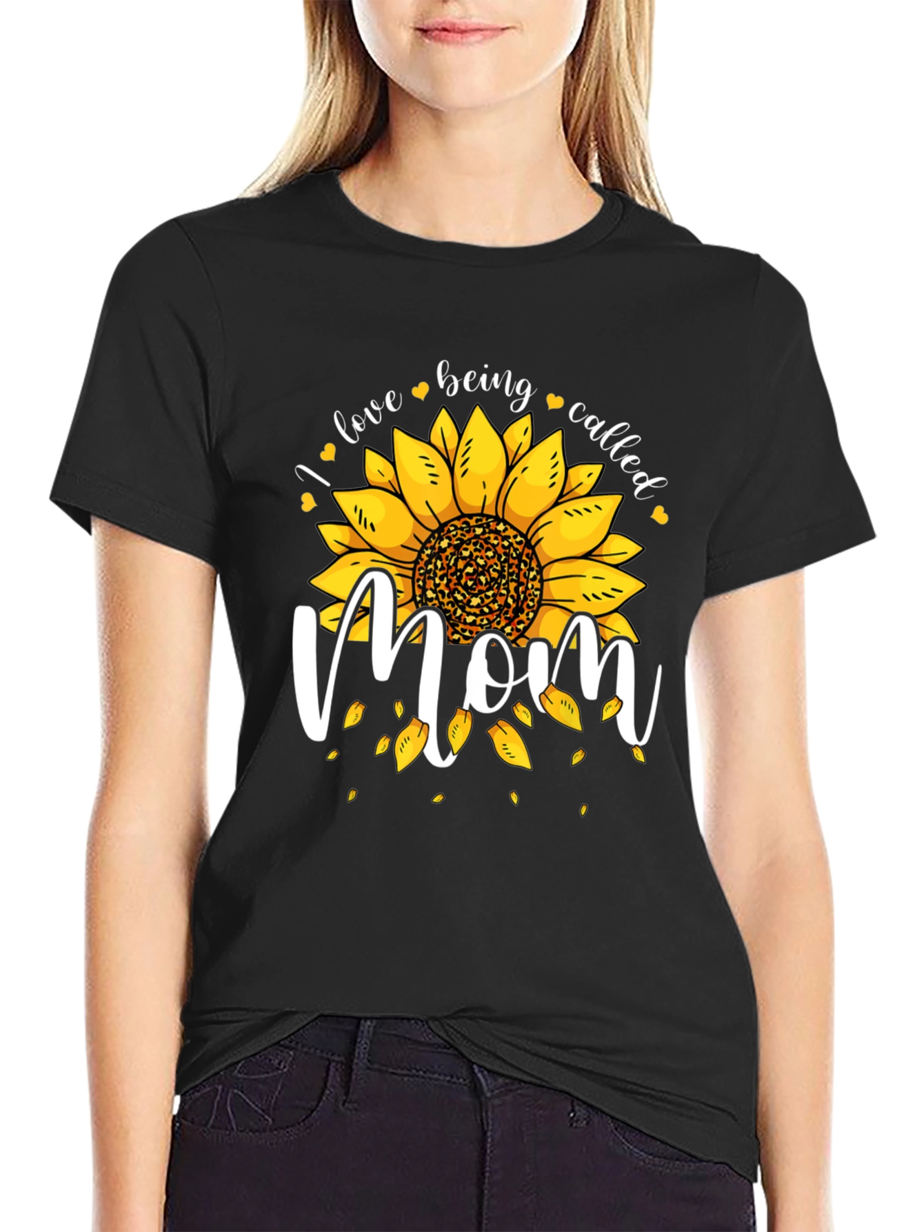Sunflower Mom Graphic Tee - Black Cotton Blend