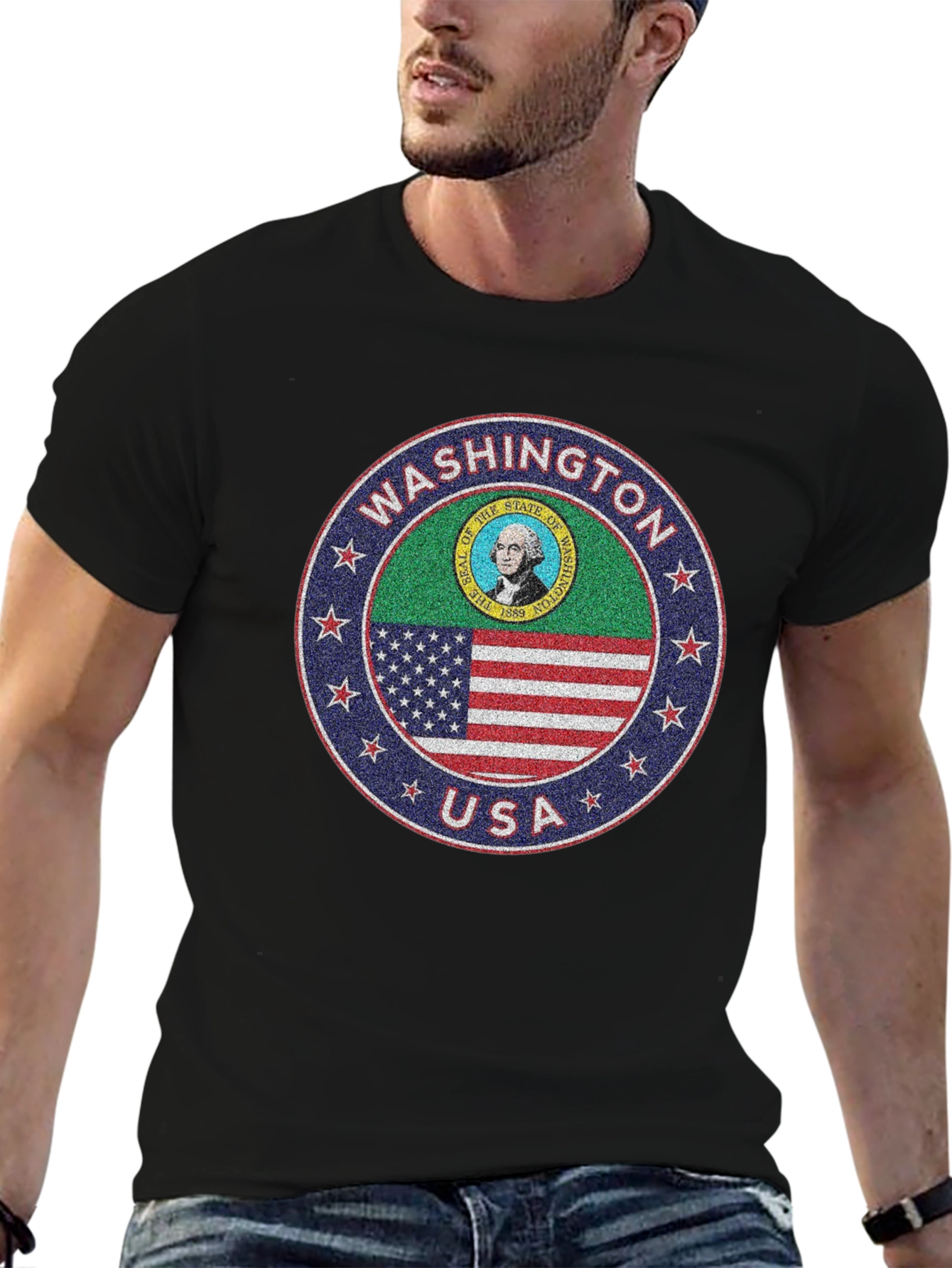 Washington State Seal T-Shirt - USA Flag Design