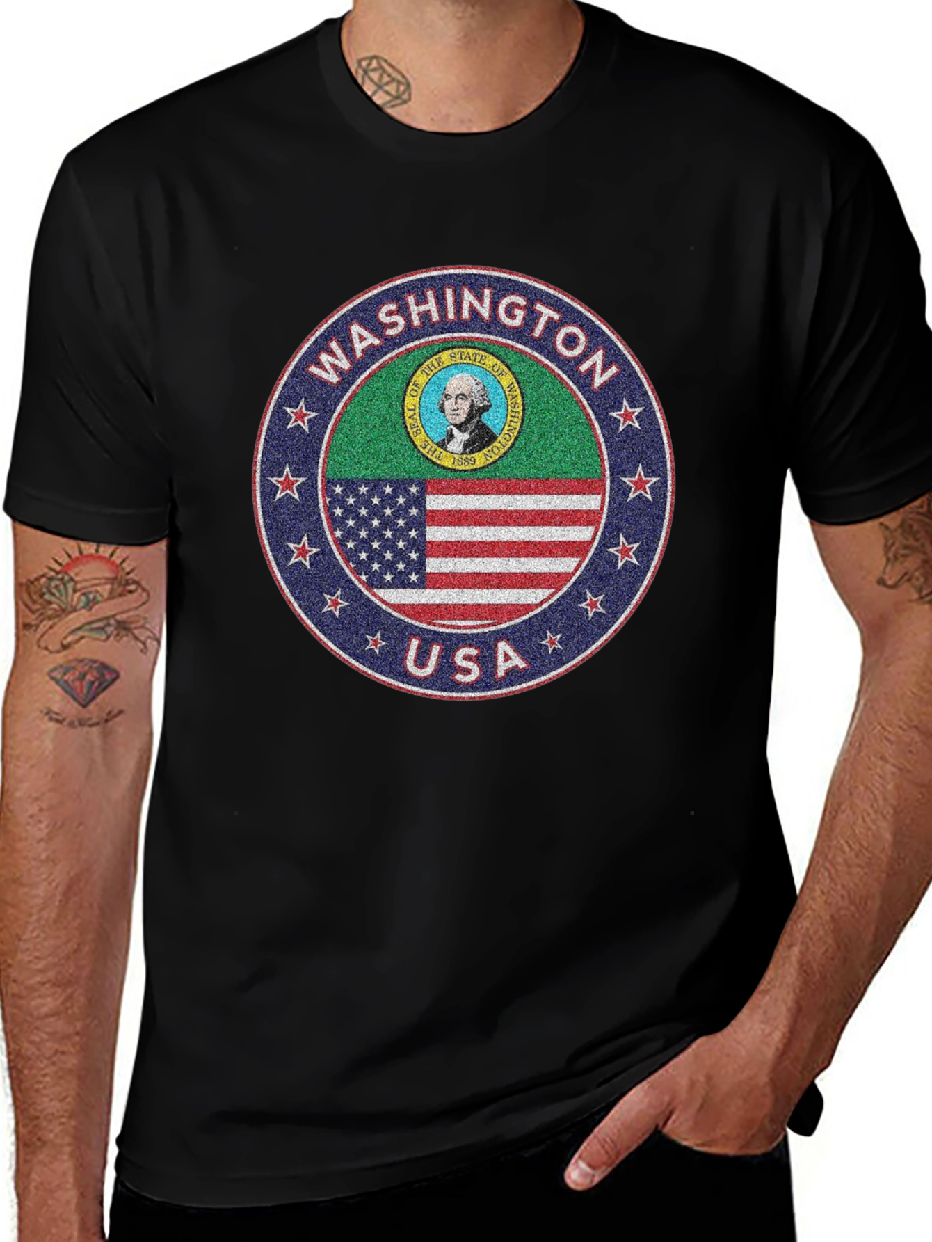 Washington State Seal T-Shirt - USA Flag Design