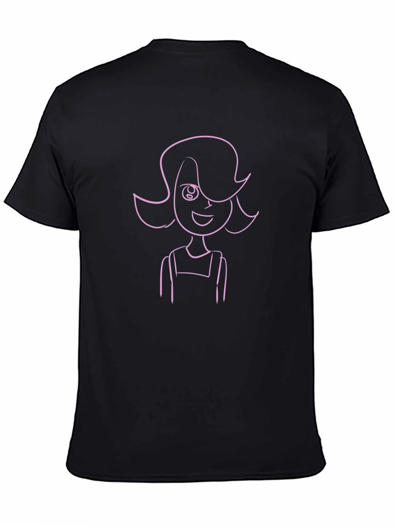 Line Art Girls Black Cotton T-Shirt