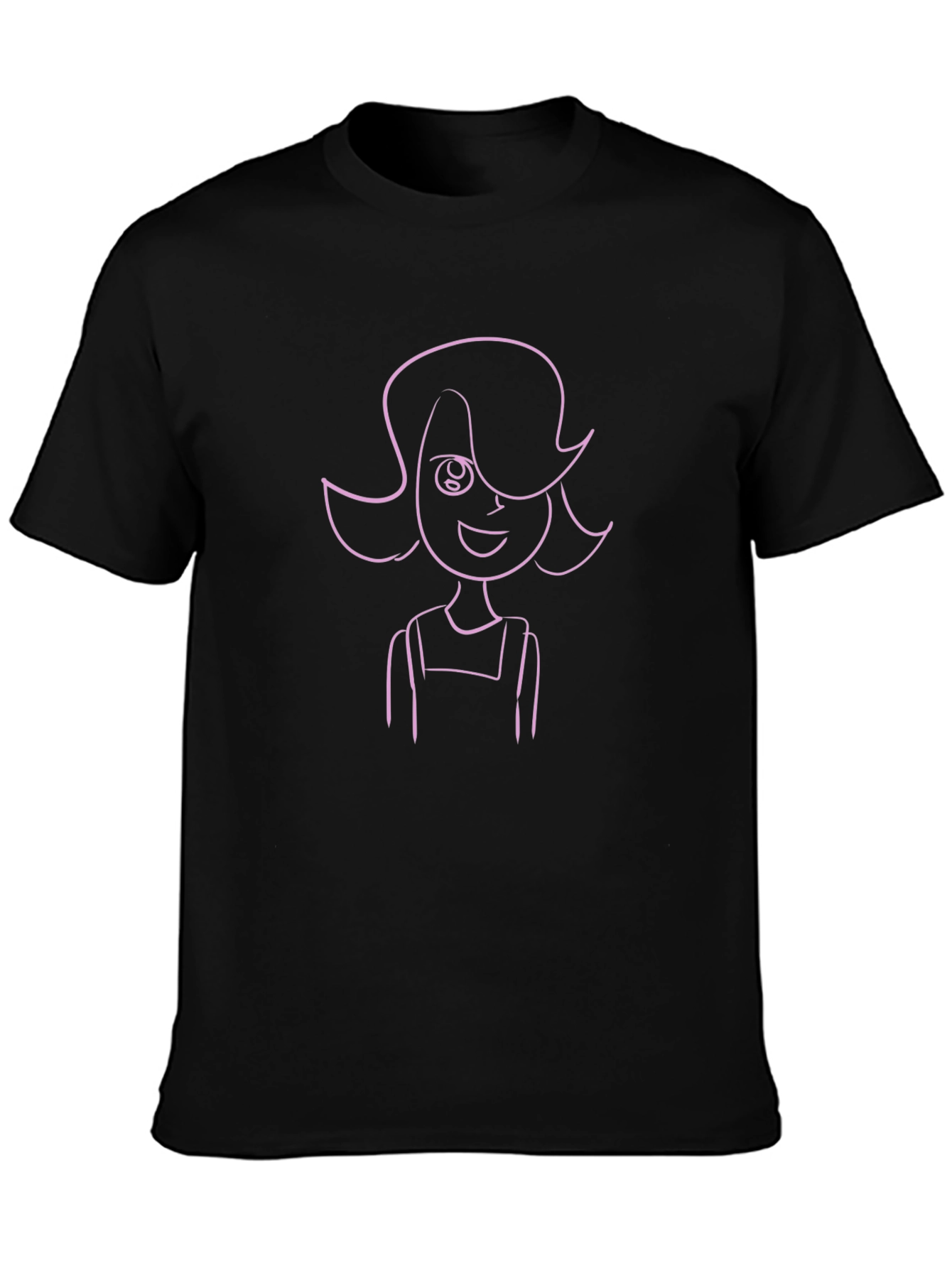 Line Art Girls Black Cotton T-Shirt