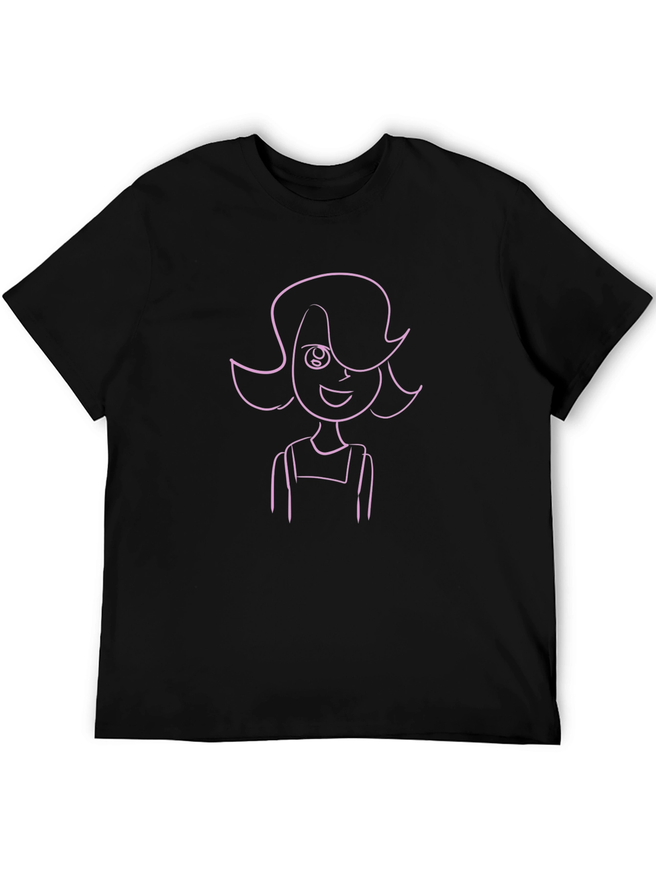 Line Art Girls Black Cotton T-Shirt