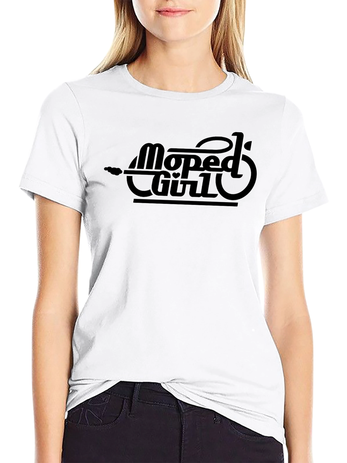 Moped Girl Graphic Tee - Sleek Black Cotton T-Shirt