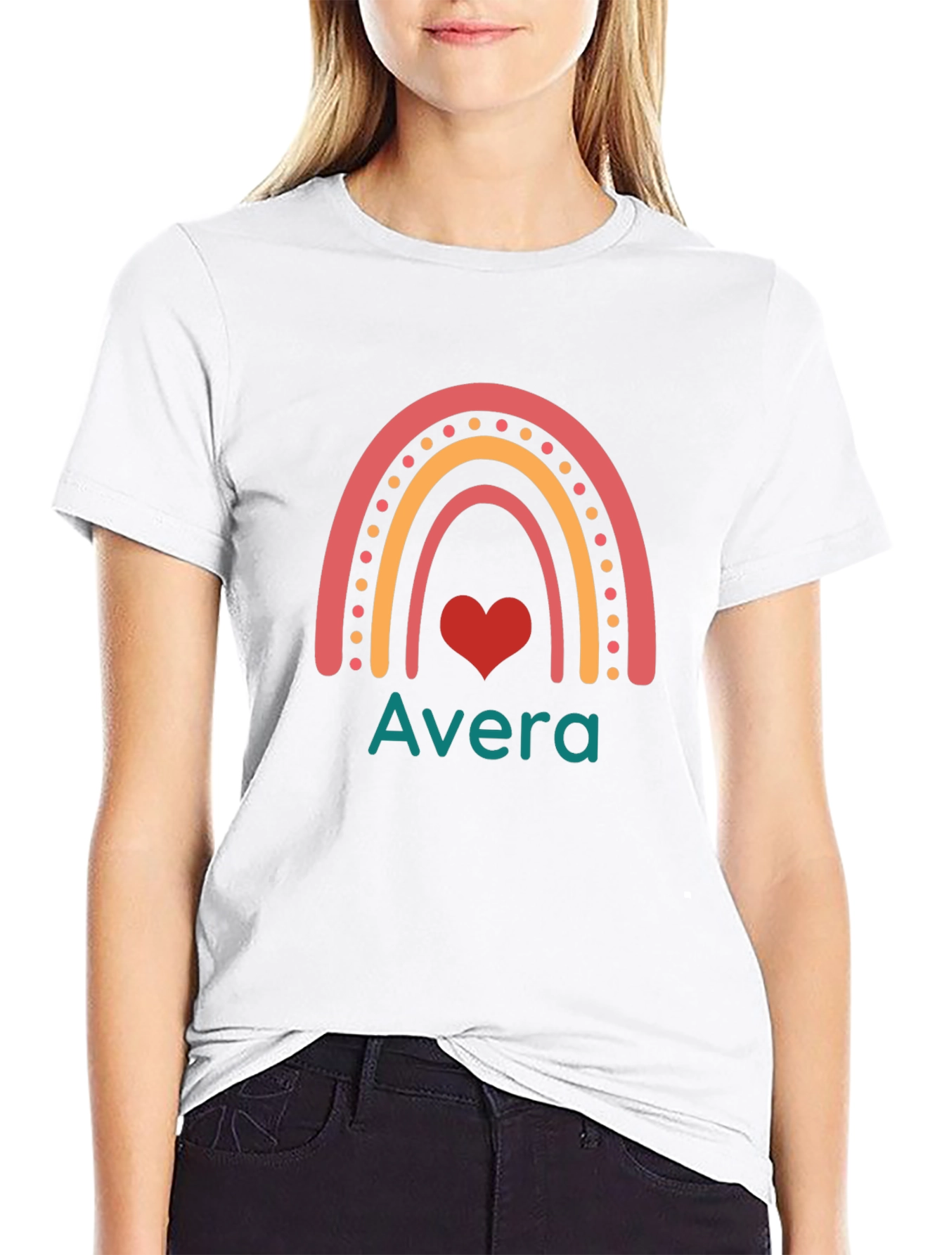 Avera Rainbow Heart Graphic Tee - Black Cotton Blend