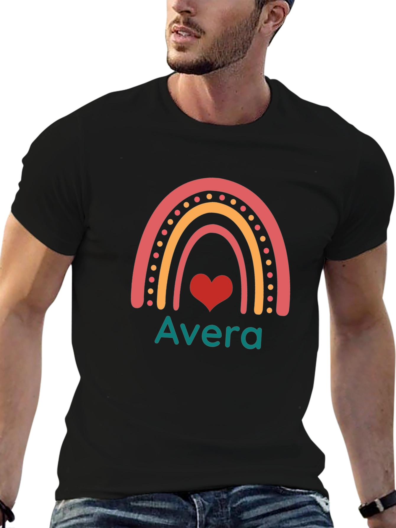 Avera Rainbow Heart Graphic Tee - Black Cotton Blend