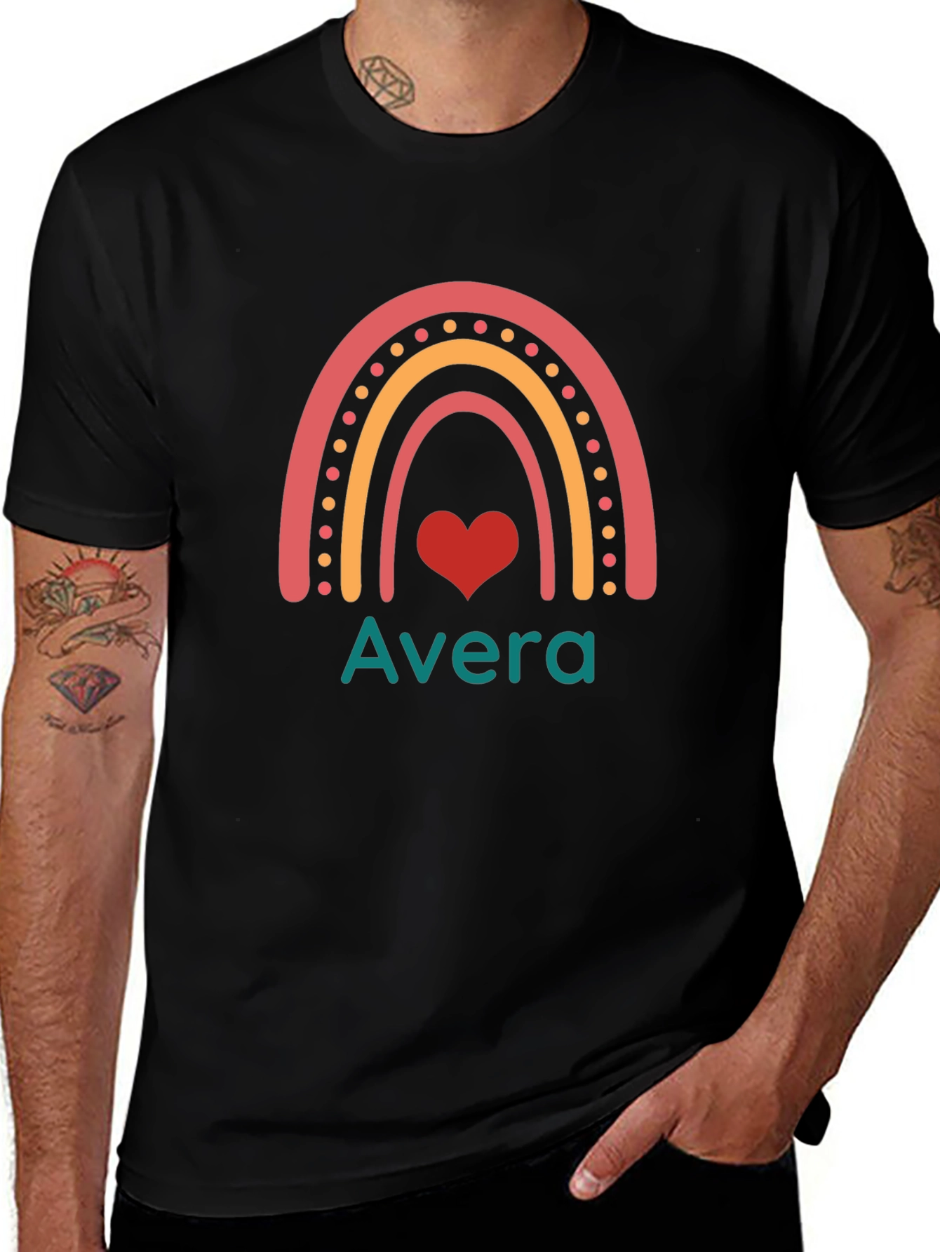 Avera Rainbow Heart Graphic Tee - Black Cotton Blend
