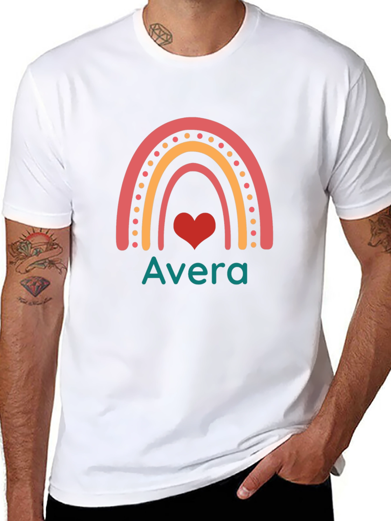 Avera Rainbow Heart Graphic Tee - Black Cotton Blend