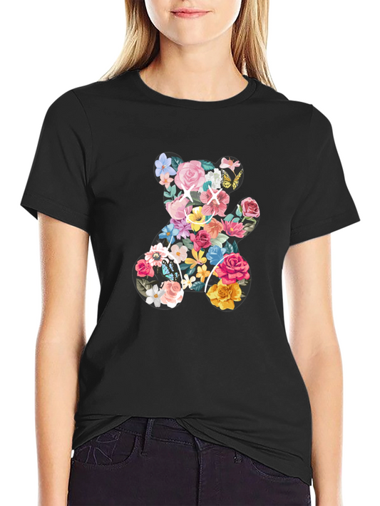Floral Teddy Bear Graphic T-Shirt