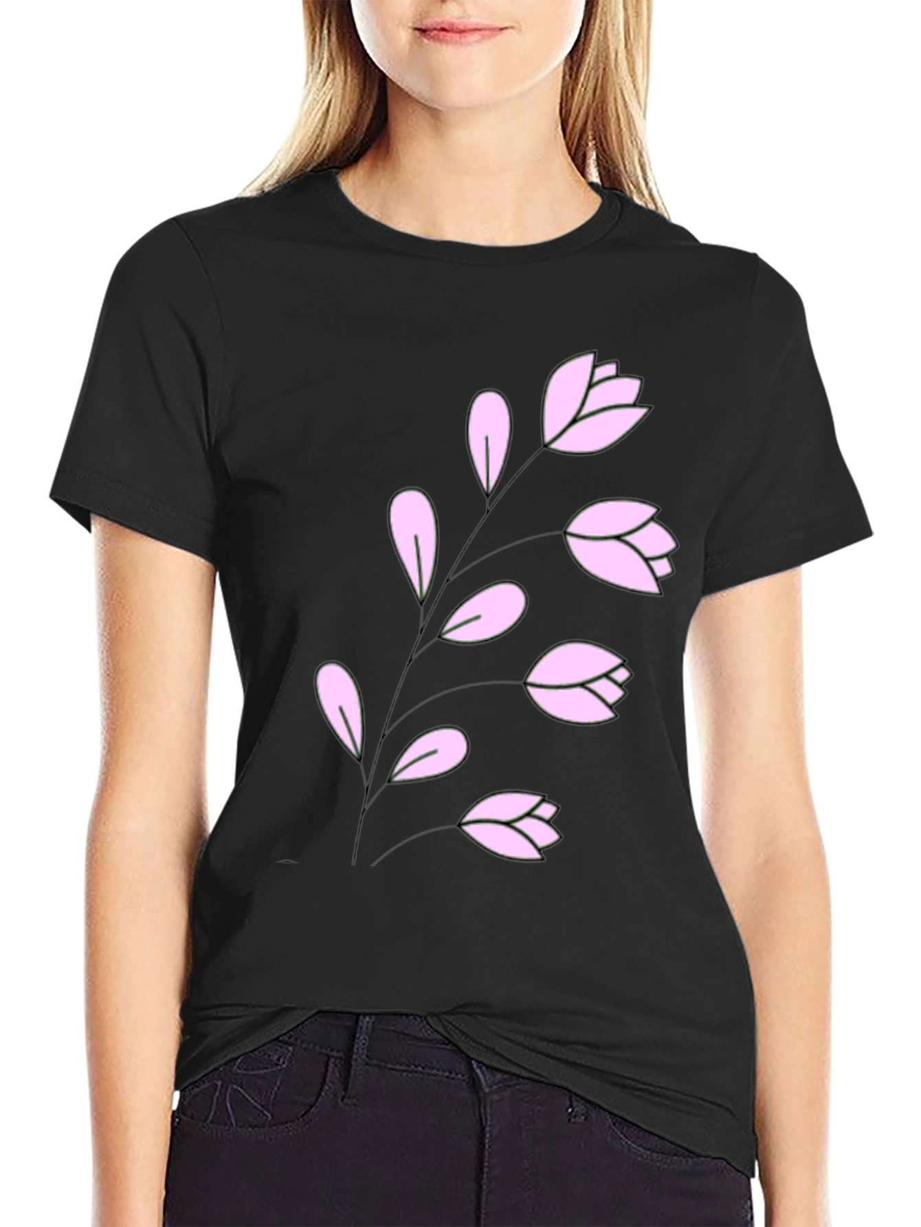 Floral Print T-Shirt - Stylish Black Tee