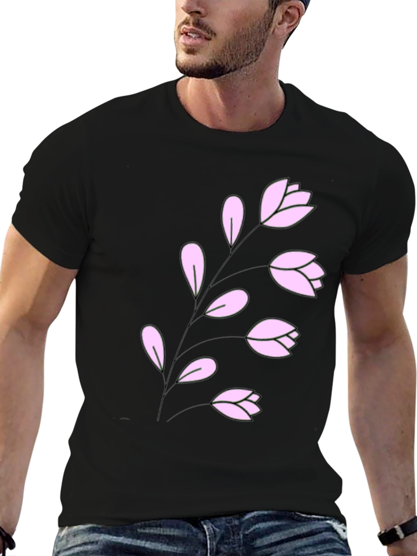 Floral Print T-Shirt - Stylish Black Tee
