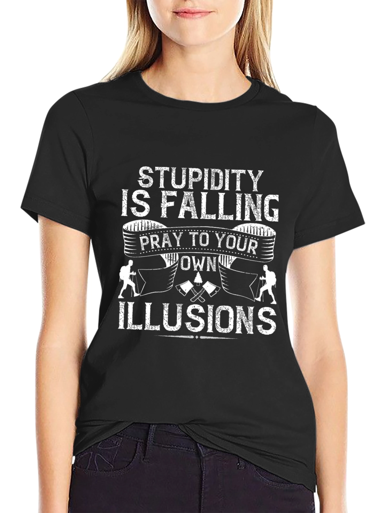 Stupidity is Falling Black Graphic Tee
