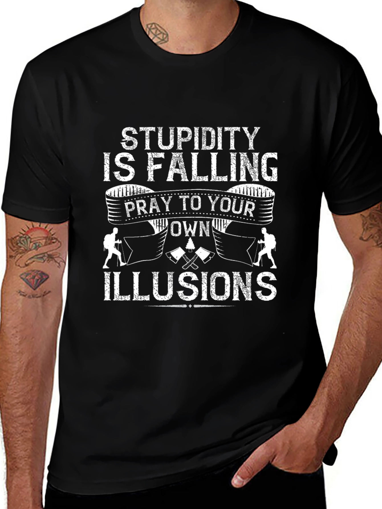 Stupidity is Falling Black Graphic Tee