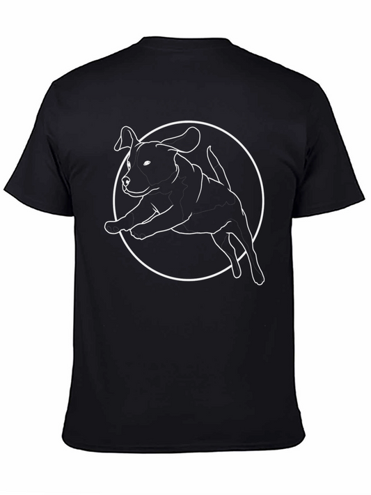 Black Dog Graphic Tee - Cartoon Pup in Circle Design