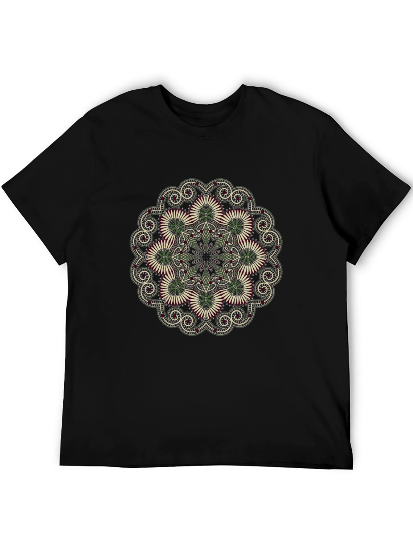 Black T-Shirt with Floral Mandala Print