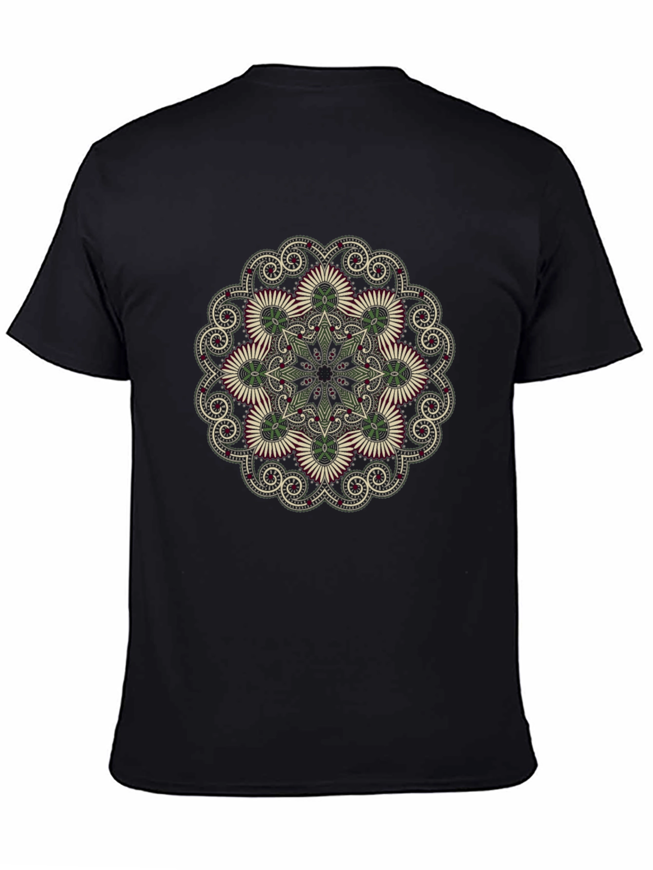 Black T-Shirt with Floral Mandala Print