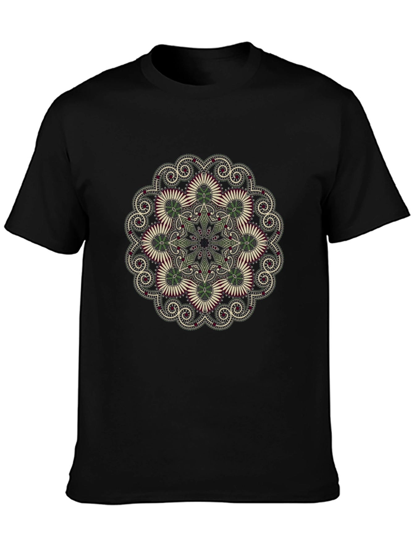 Black T-Shirt with Floral Mandala Print