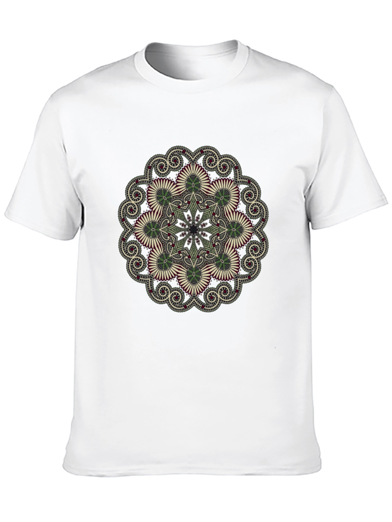 Black T-Shirt with Floral Mandala Print