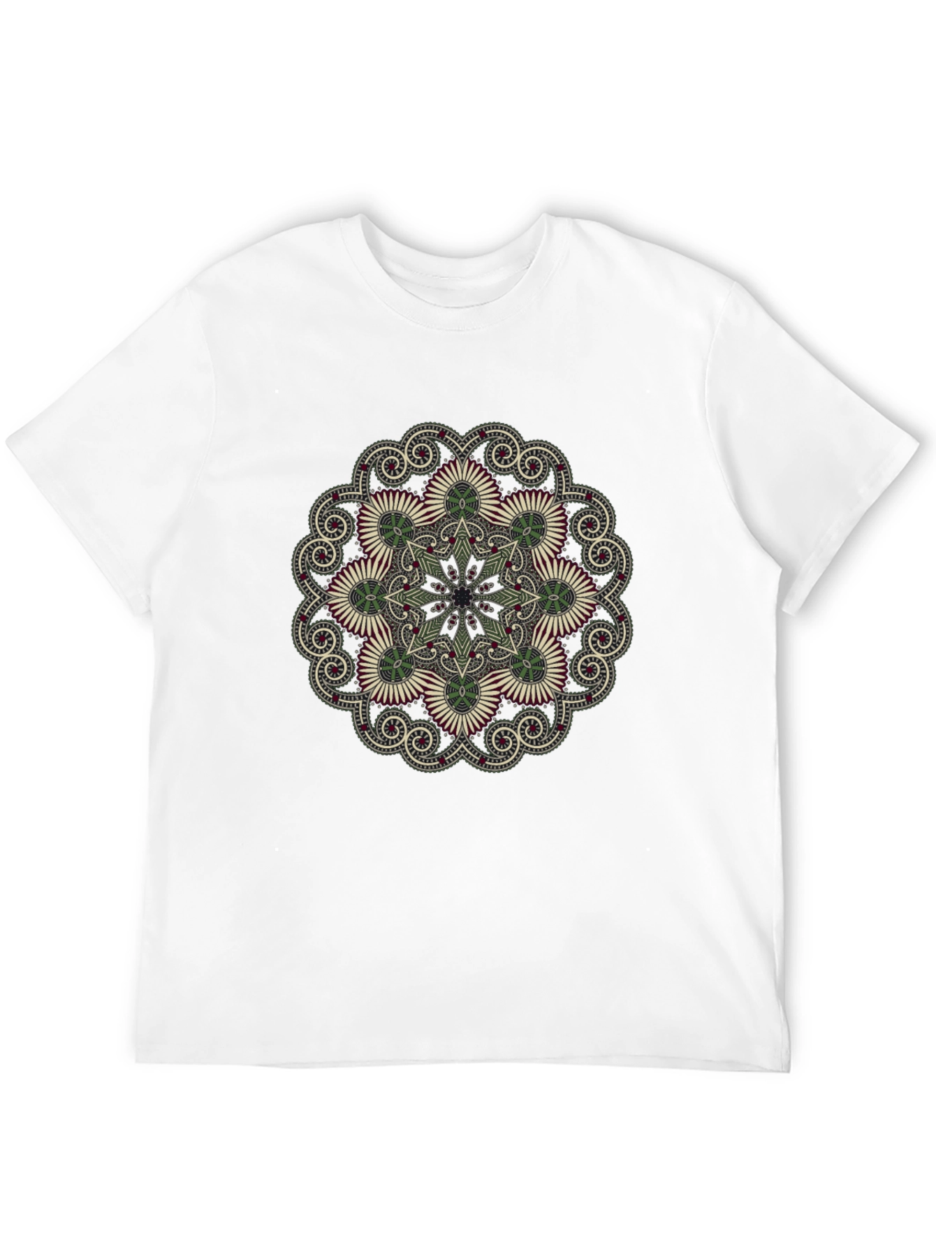 Black T-Shirt with Floral Mandala Print