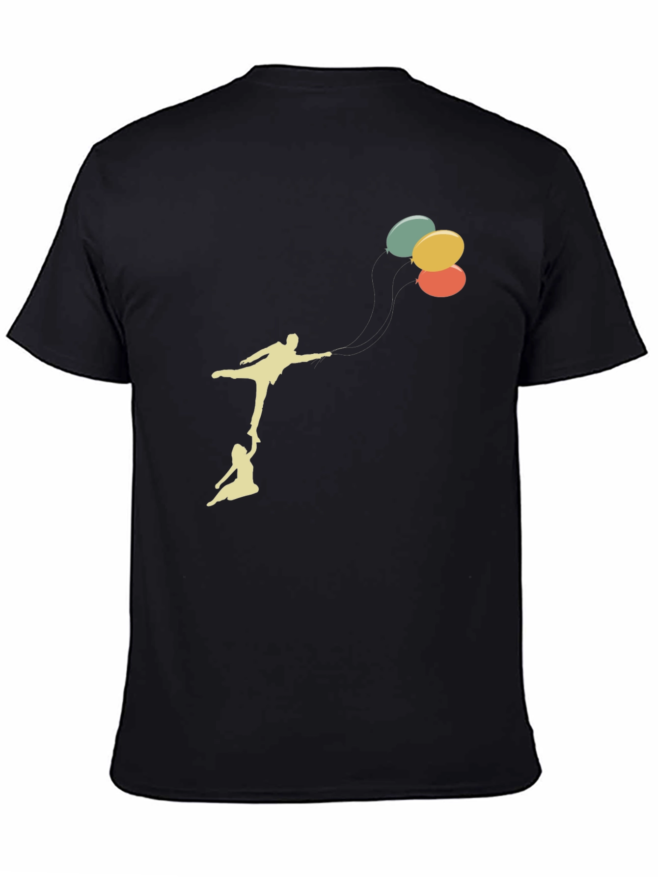 Whimsical Balloon Ride Graphic Tee - Black Cotton Blend