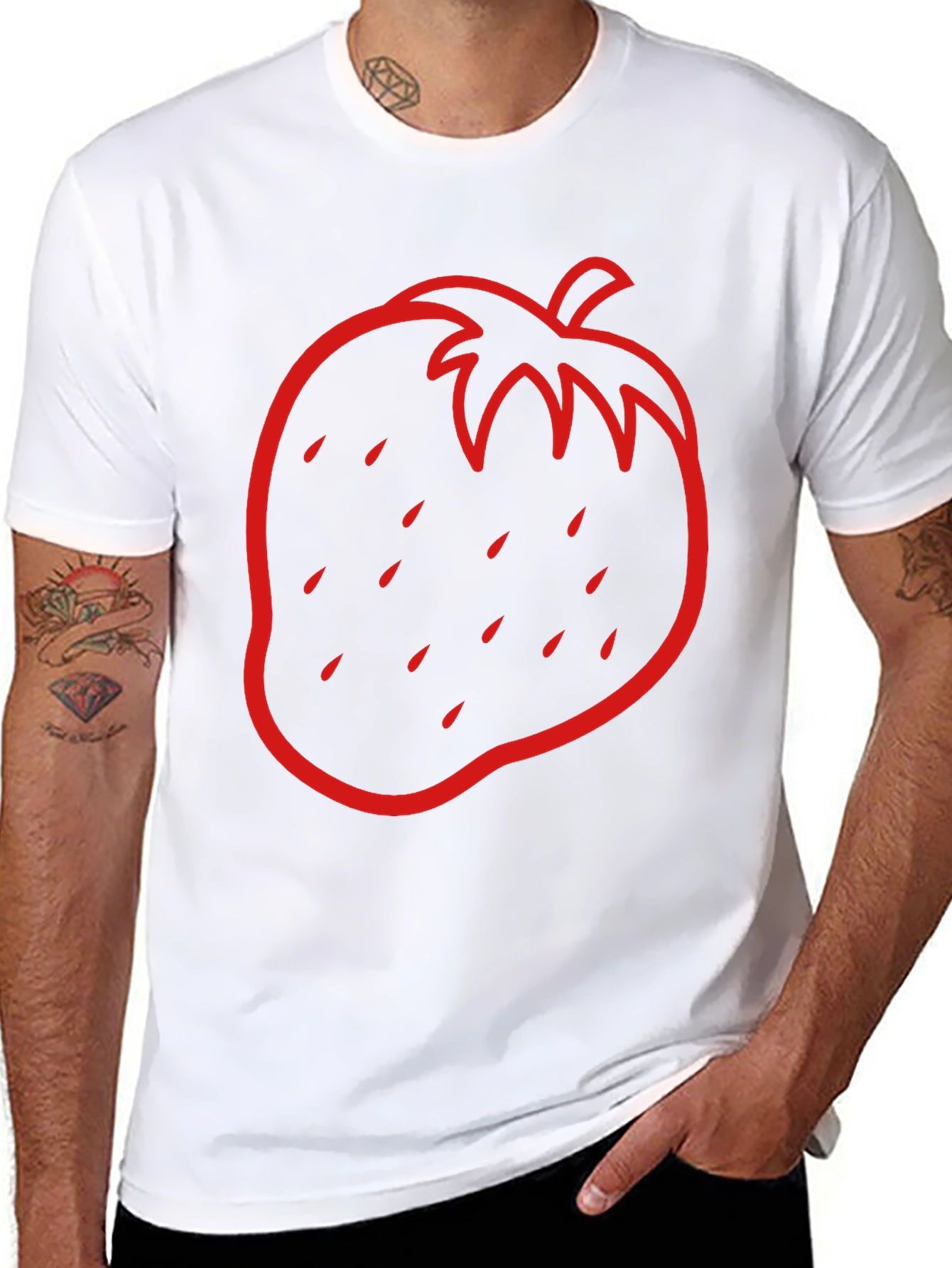 Strawberry Outline Graphic Tee - Black