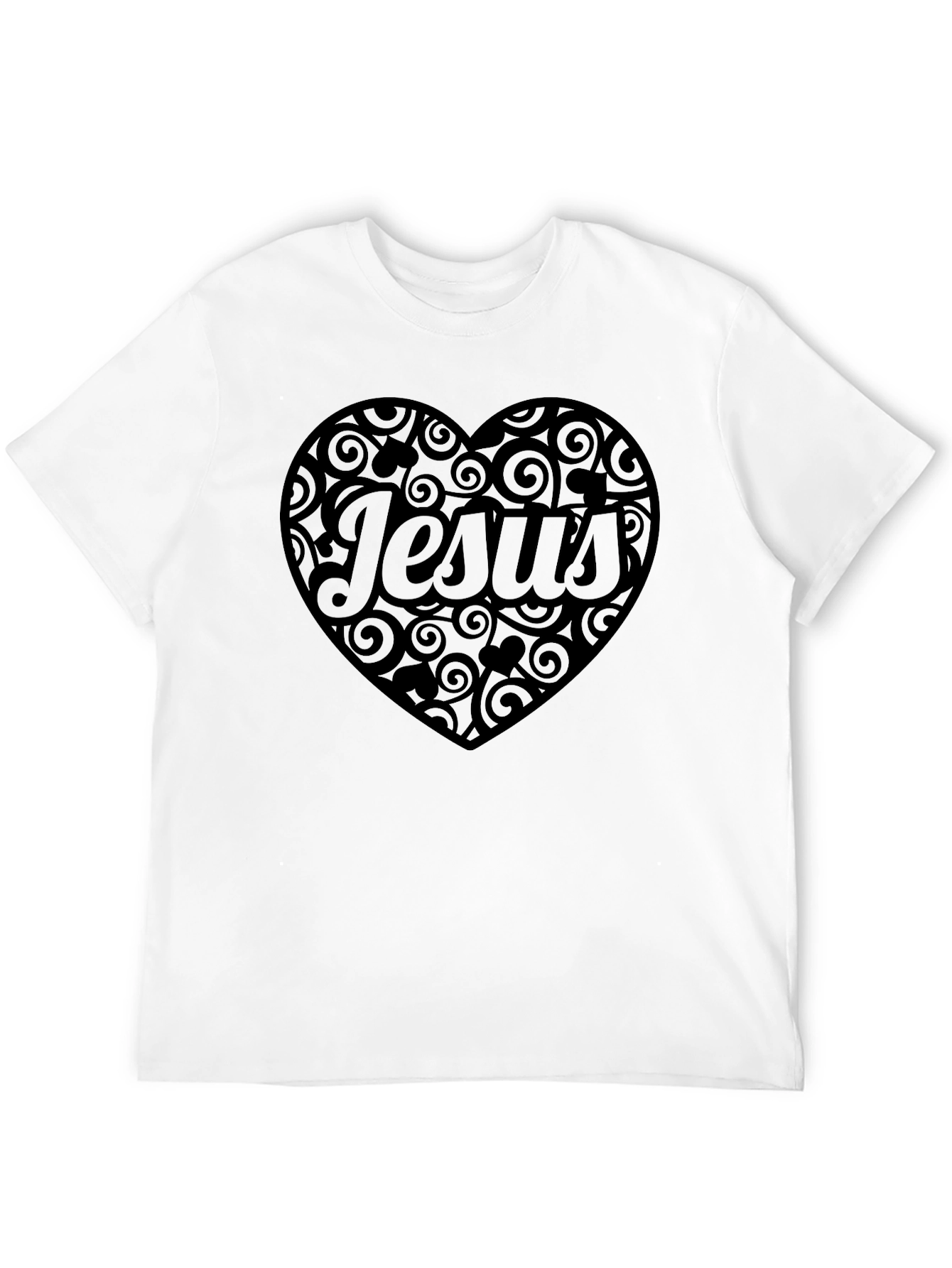 Jesus Heart Swirl T-Shirt - Mens Black Tee