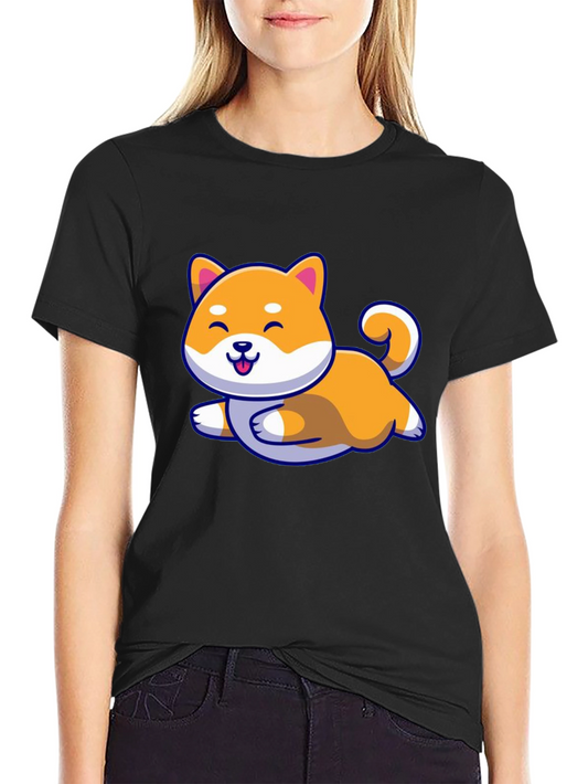 Cute Shiba Inu Dog Cartoon Black T-Shirt