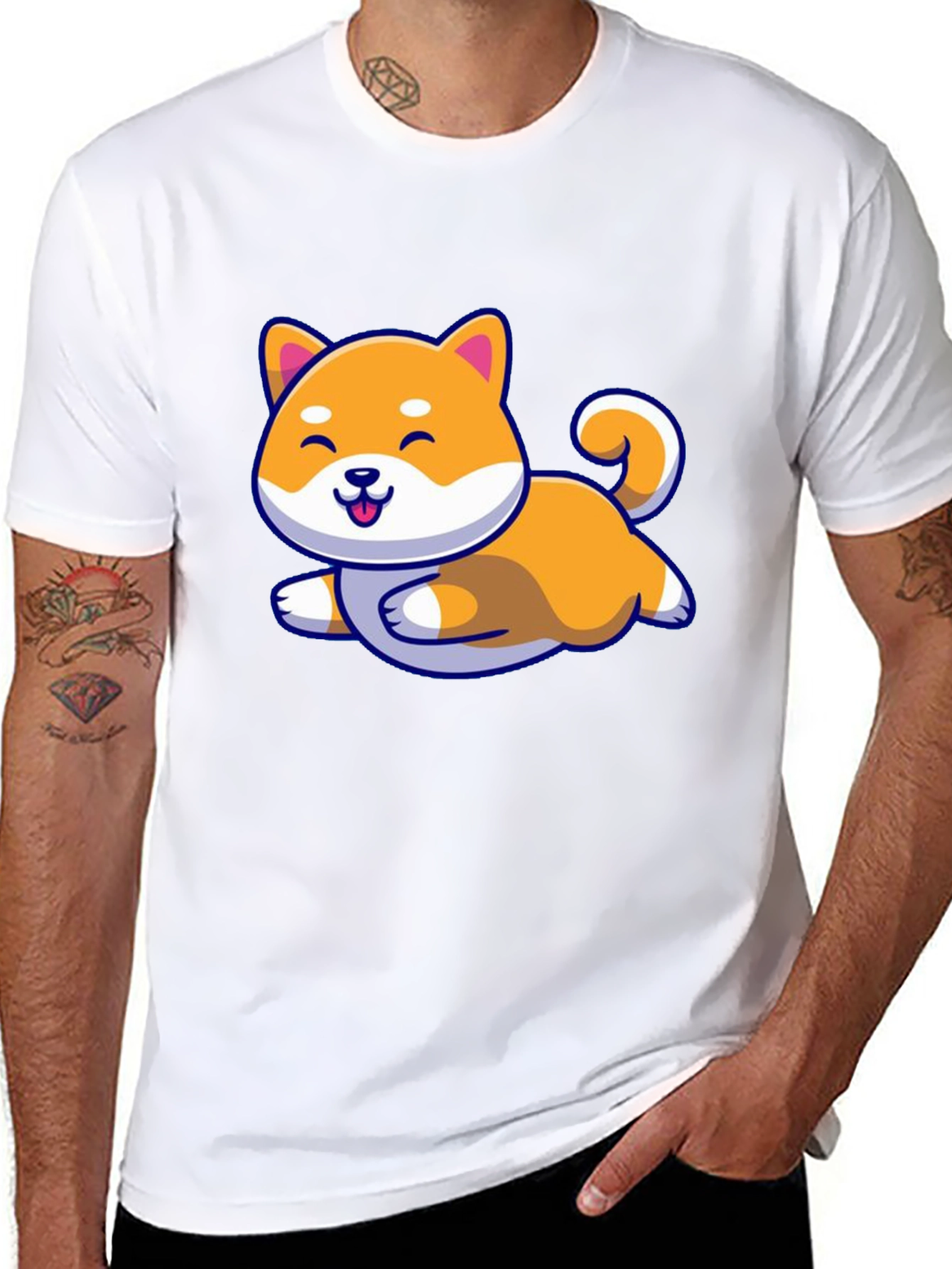 Cute Shiba Inu Dog Cartoon Black T-Shirt