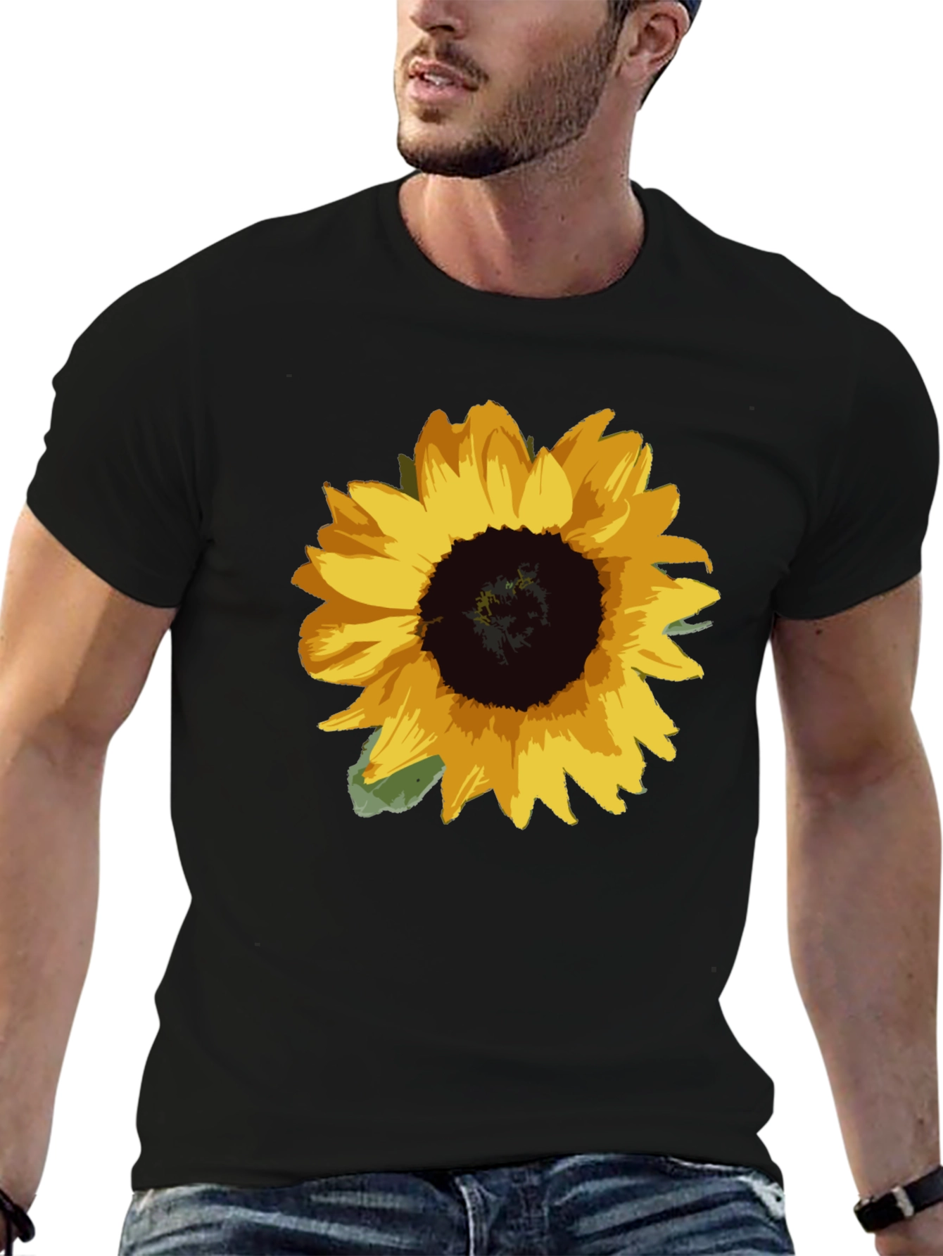 Sunflower Graphic Tee - Black Cotton Blend