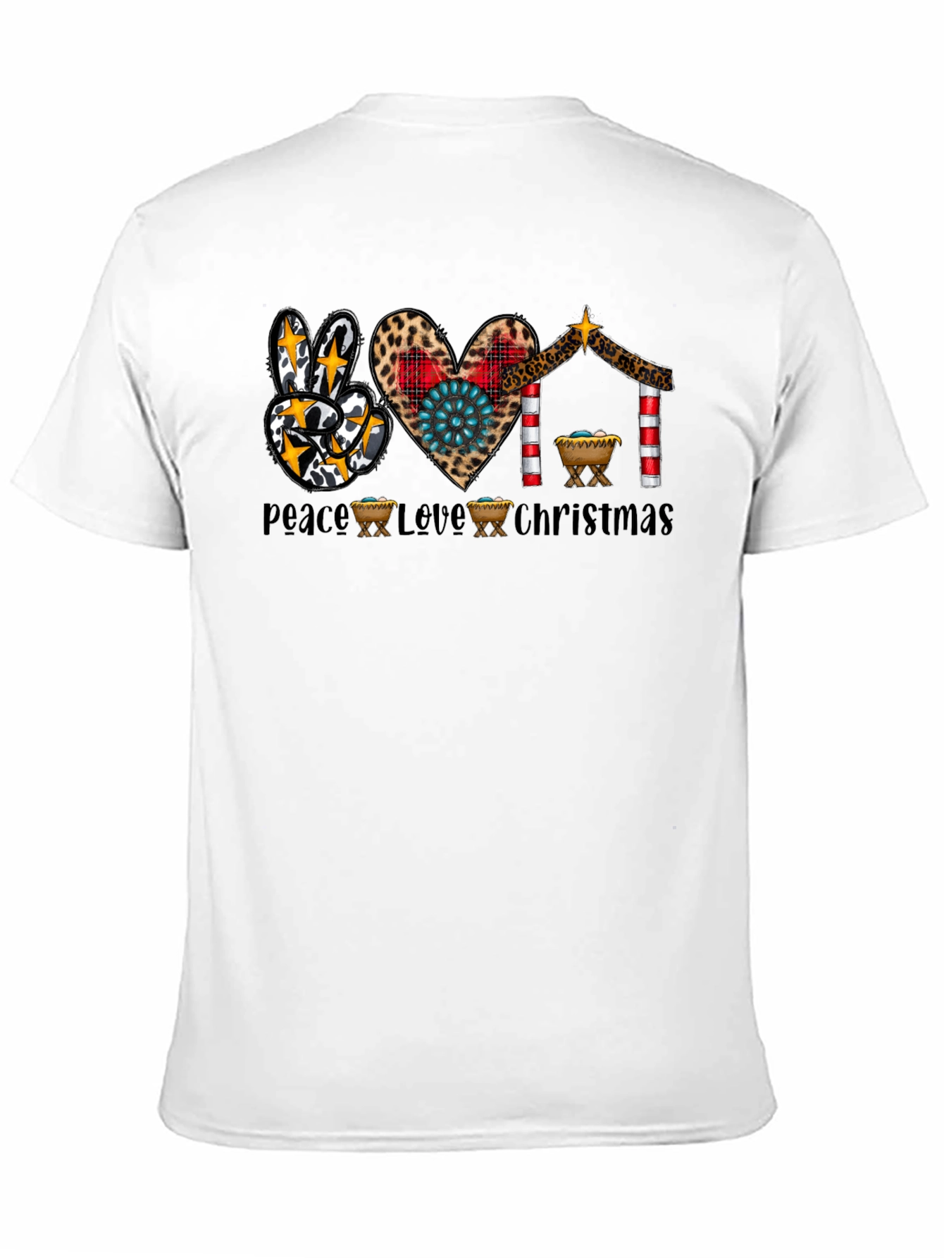 Peace Love Christmas T-Shirt Nativity Leopard Print