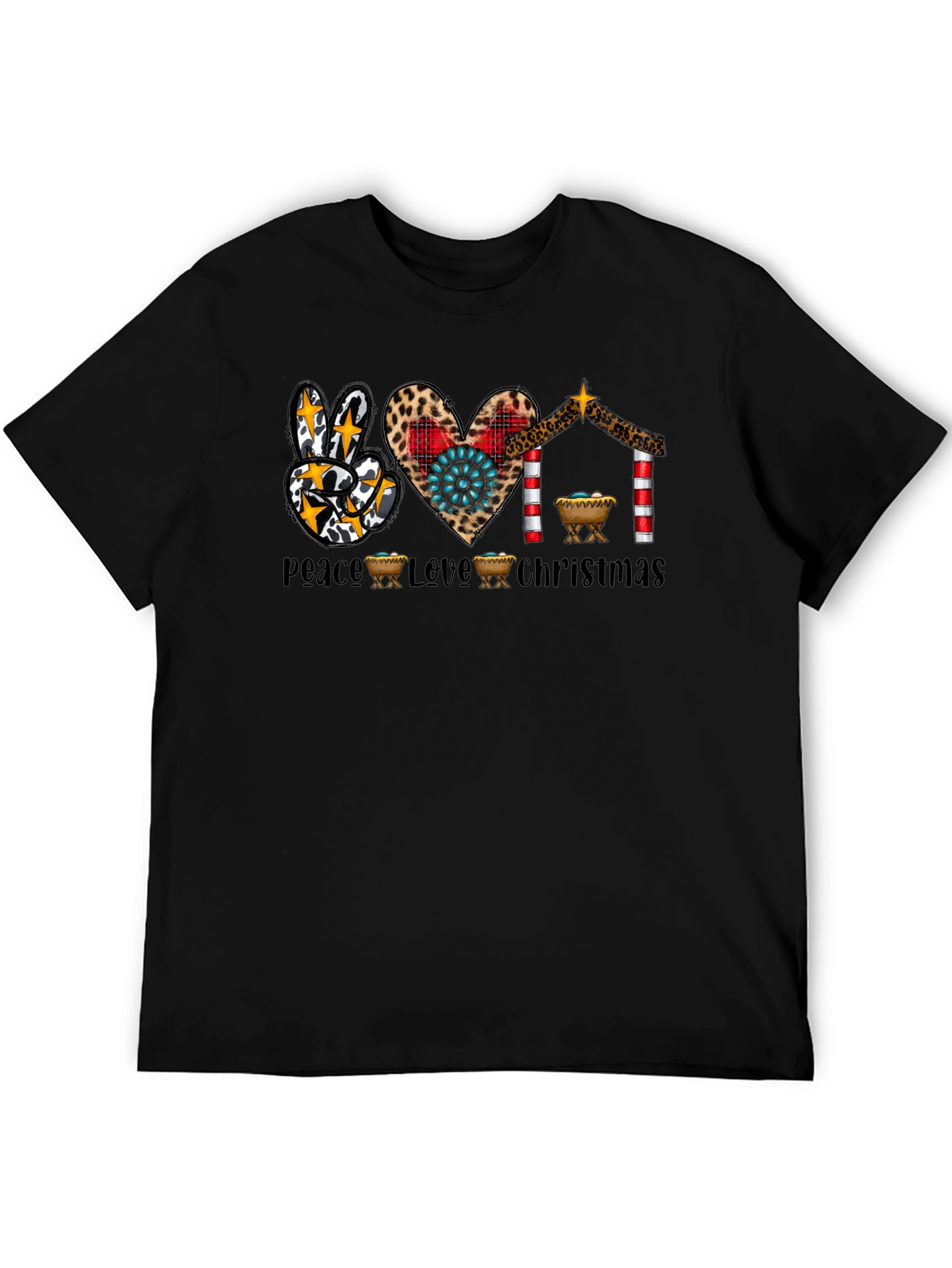 Peace Love Christmas T-Shirt Nativity Leopard Print