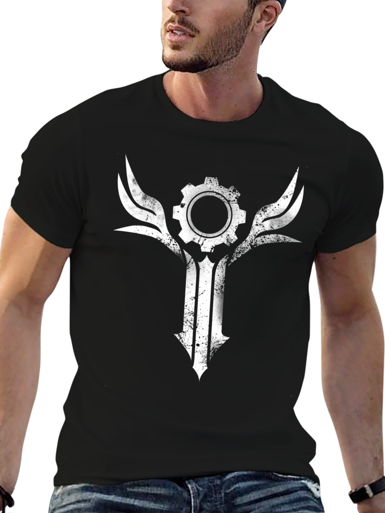Gear & Wings Graphic Tee - Distressed Black Shirt