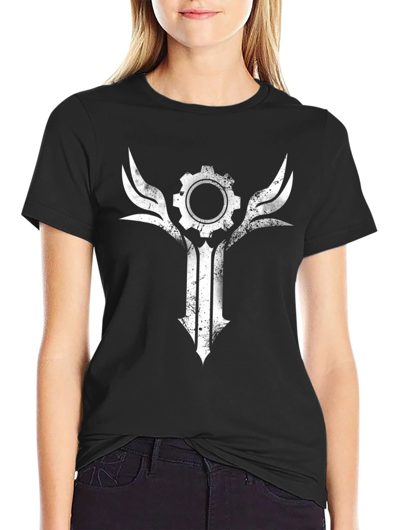 Gear & Wings Graphic Tee - Distressed Black Shirt