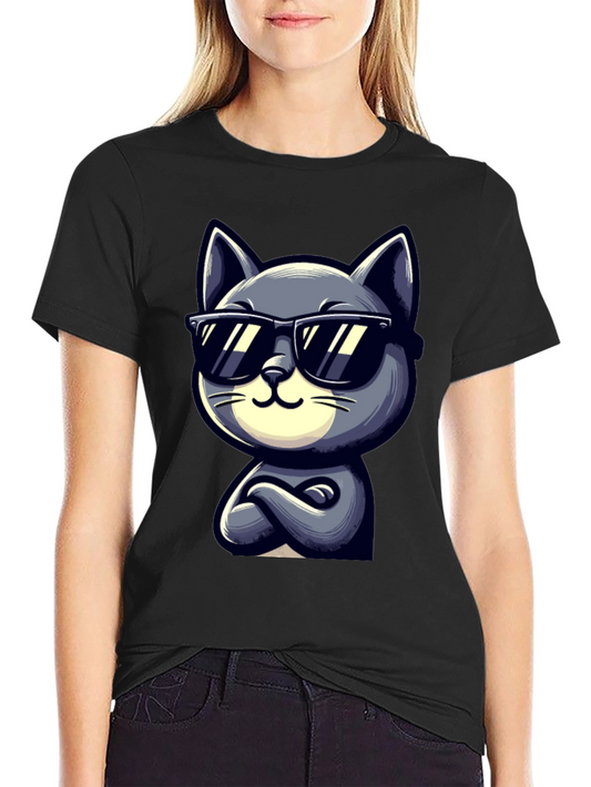 Cool Cat Cartoon Graphic T-Shirt