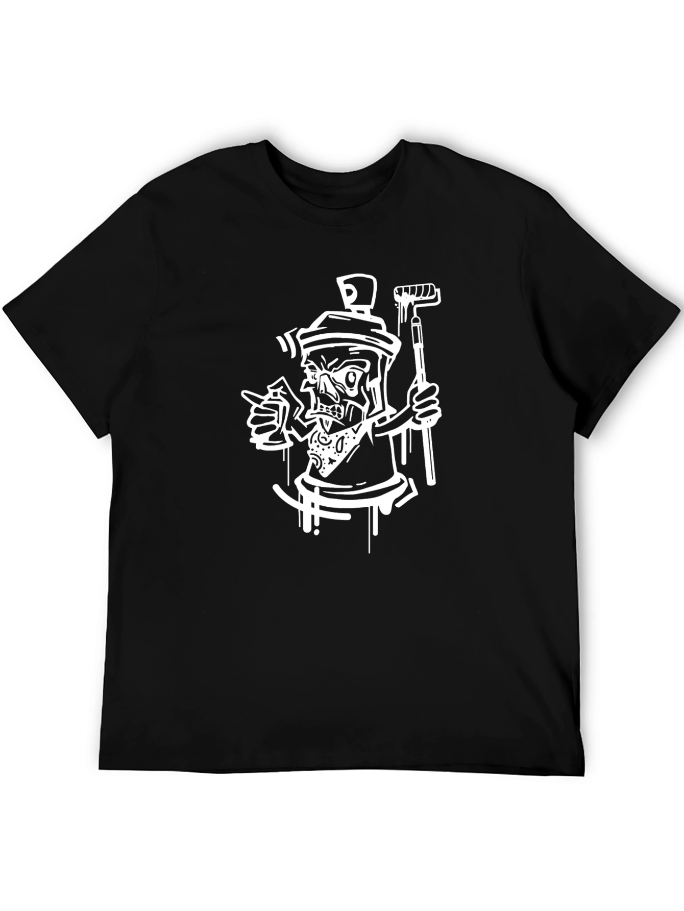 Cool Black Tee with Spray Paint Skeleton Design