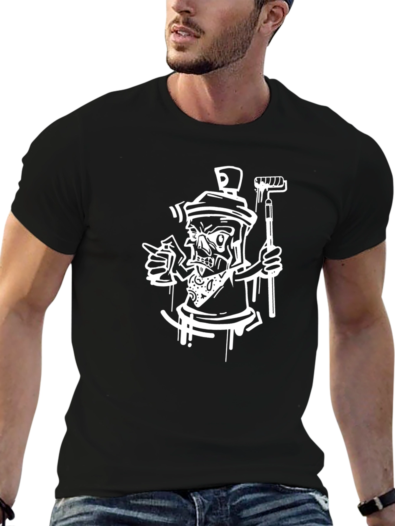 Cool Black Tee with Spray Paint Skeleton Design