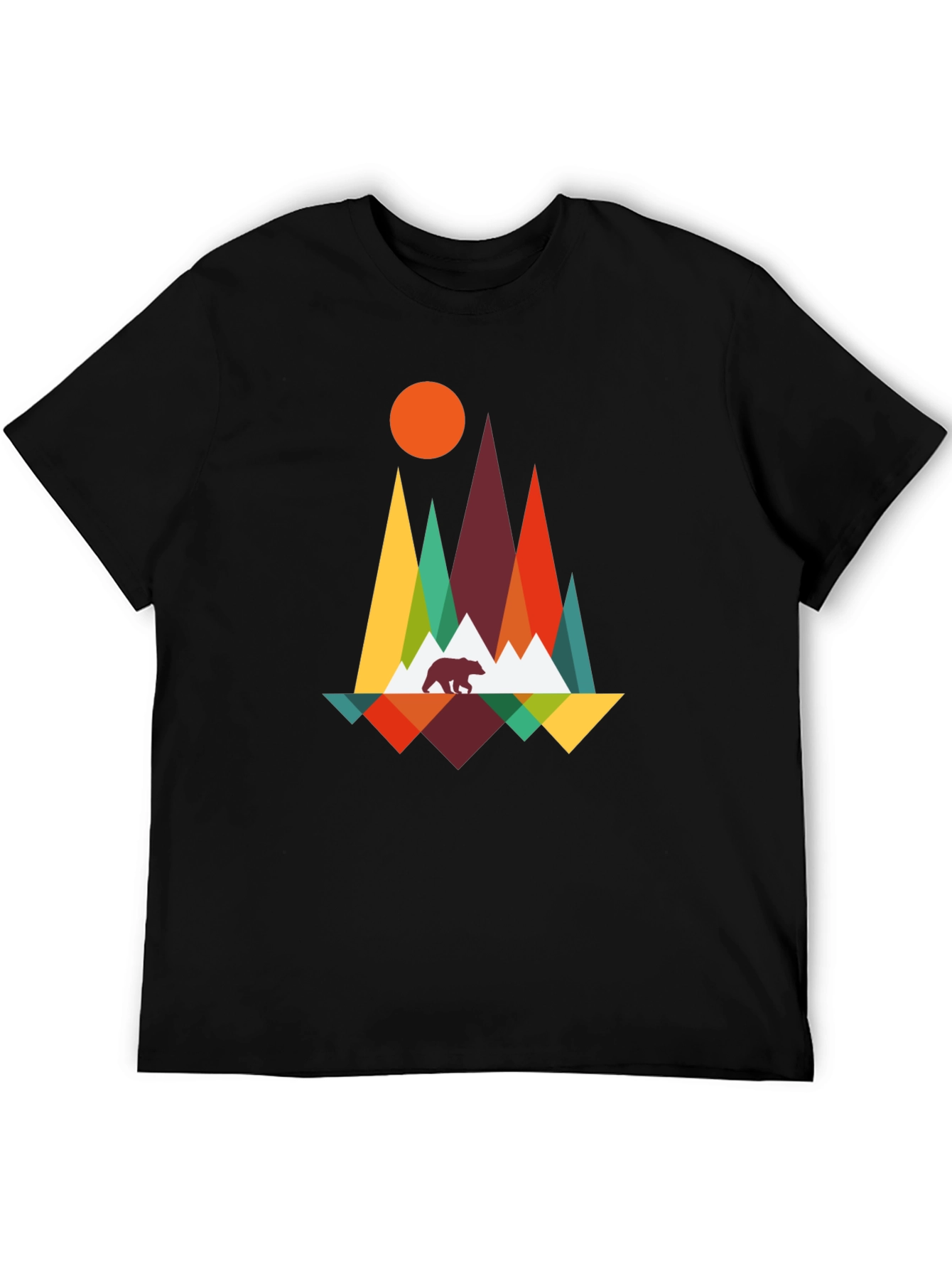 Geometric Mountain Bear Graphic Tee - Black