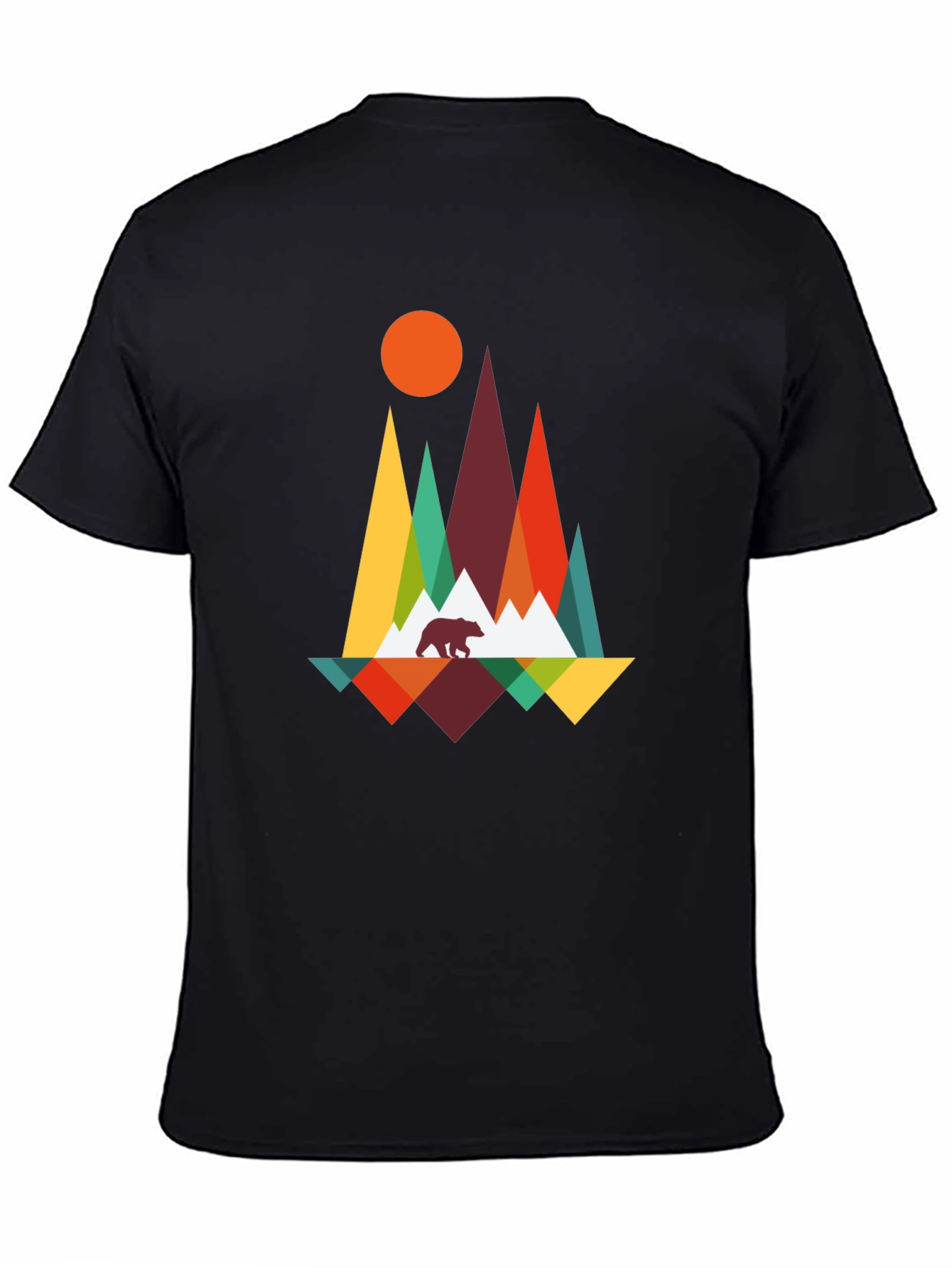 Geometric Mountain Bear Graphic Tee - Black